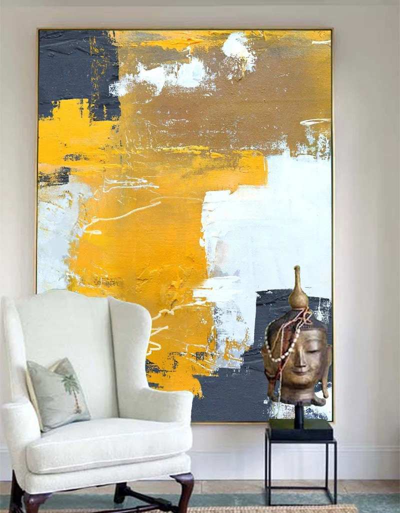Yellow Painting Orange Hallway Abstract Canvas Artwork 2VR7A wall art